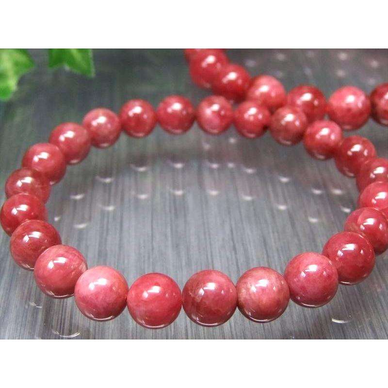 じゅわーっとくる！綺麗なロードナイト！すんごい！ ロードナイト 薔薇輝石 ブレスレット 8mm-8.5mm×23珠前後 鮮やかピンク