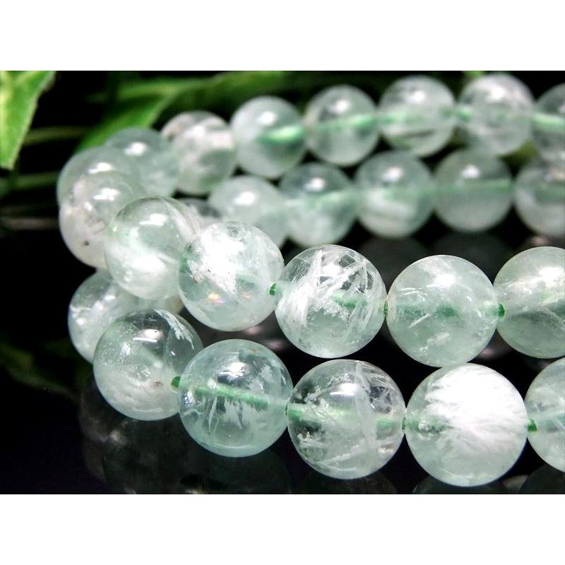 グリーンフェザーフローライト 蛍石 ブレスレット 約9.5mm-10mm×19珠