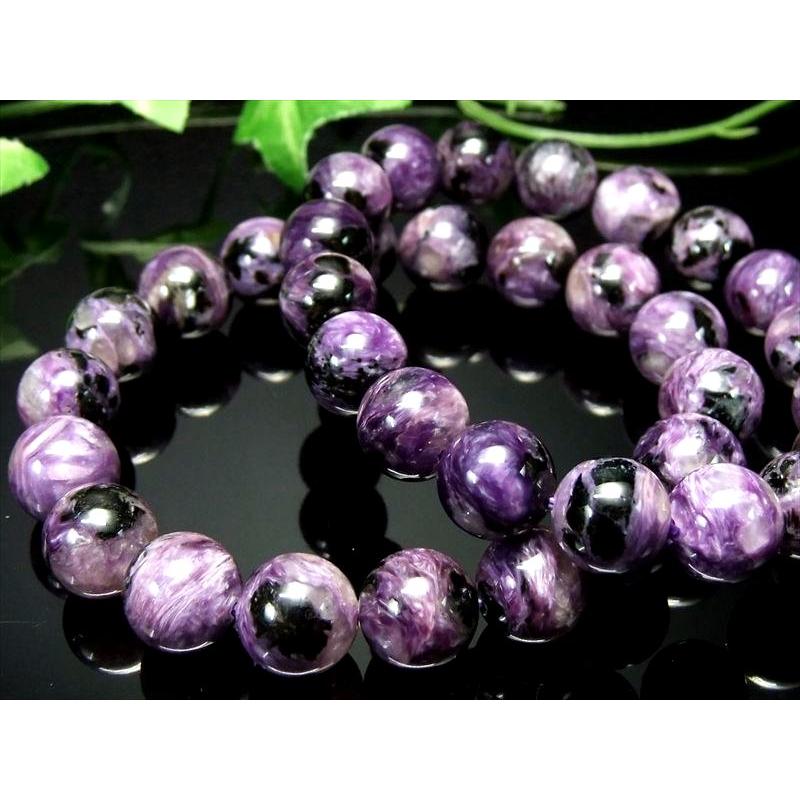 ブラックチャロアイト チャロ石 ブレスレット 約11.5mm-12mm×18珠前後 世界三大ヒーリングストーン 油絵のようなマーブル模様の画像