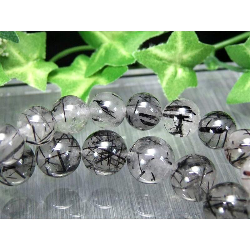 太針×細針MIX AA ブラックルチルクォーツ ブレスレット 8.5mm-9mm×22珠 
