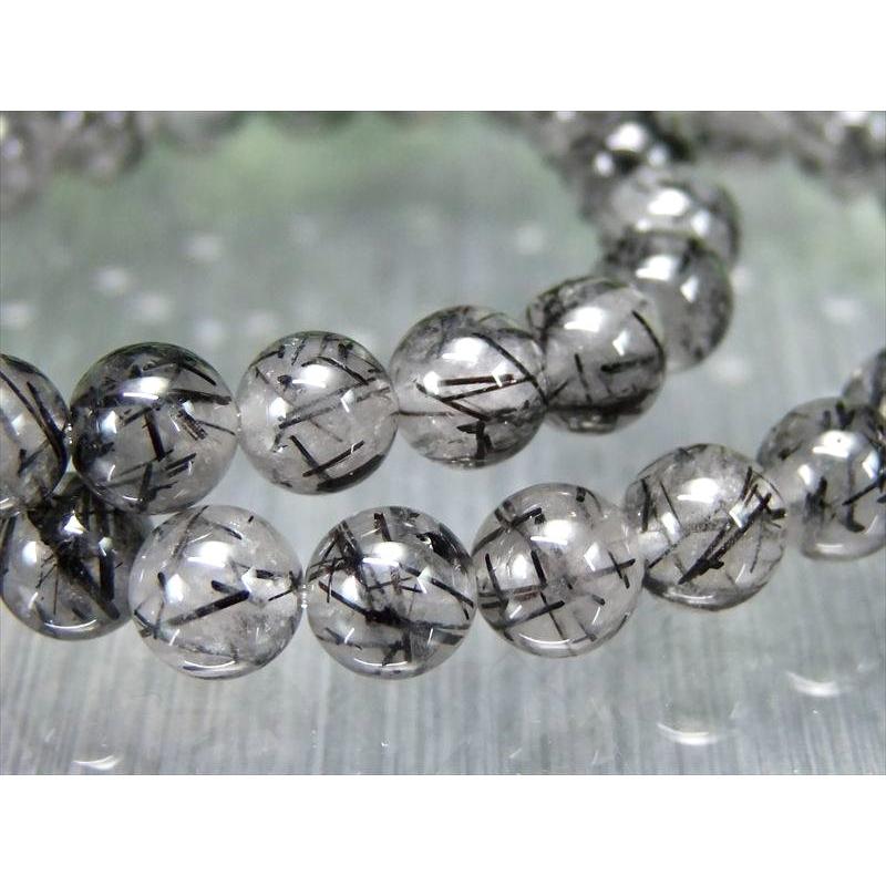 太針×細針MIX AA ブラックルチルクォーツ ブレスレット 9.5mm-10mm20 