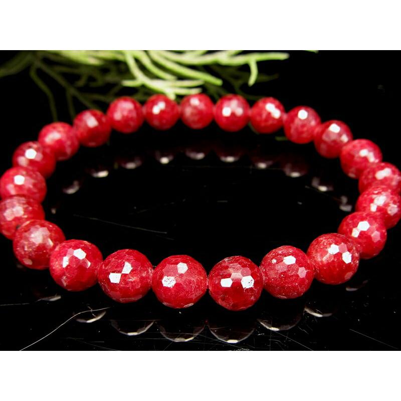 天然石ブレスレット　ルビー　ミラーボールカット 3A+ ブラッディルビー ミラーボールカット ブレスレット 約8mm×23珠