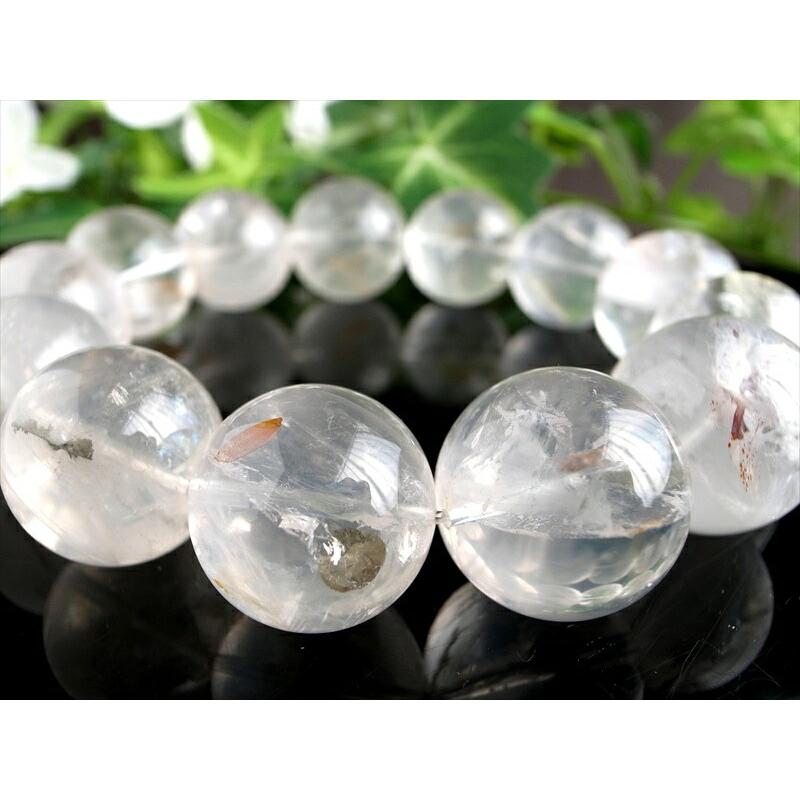 店頭展示中 大珠 5A マーカサイトインクォーツ 白鉄鉱入り水晶 ブレスレット 17mm-18mm×13珠 希少なマーカサイトとライモナイトの共演の画像