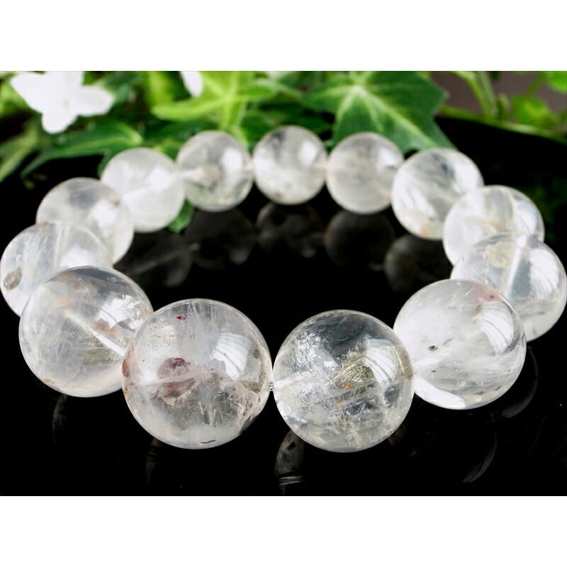 店頭展示中 大珠 5A マーカサイトインクォーツ 白鉄鉱入り水晶 ブレスレット 17mm-18mm×13珠 希少なマーカサイトとライモナイトの共演の画像