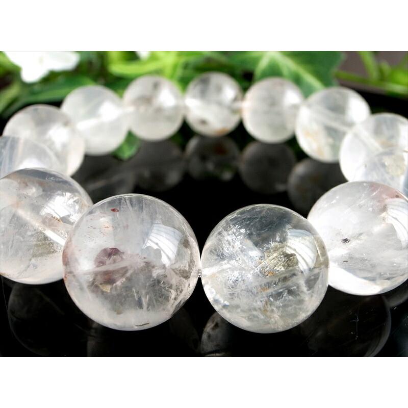 店頭展示中 大珠 5A マーカサイトインクォーツ 白鉄鉱入り水晶 ブレスレット 17mm-18mm×13珠 希少なマーカサイトとライモナイトの共演の画像