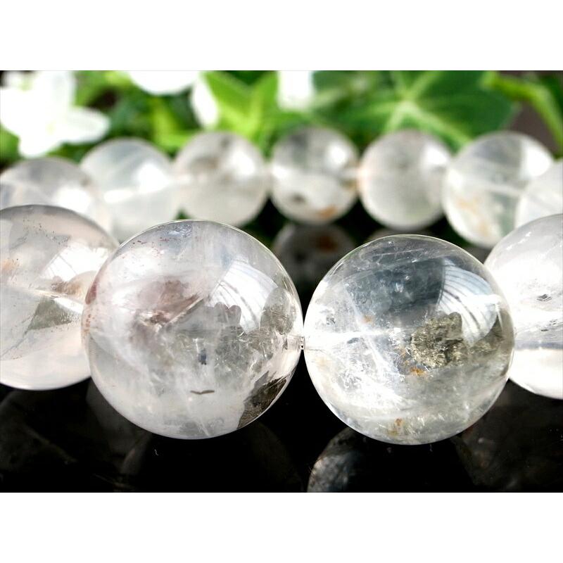 店頭展示中 大珠 5A マーカサイトインクォーツ 白鉄鉱入り水晶 ブレスレット 17mm-18mm×13珠 希少なマーカサイトとライモナイトの共演の画像