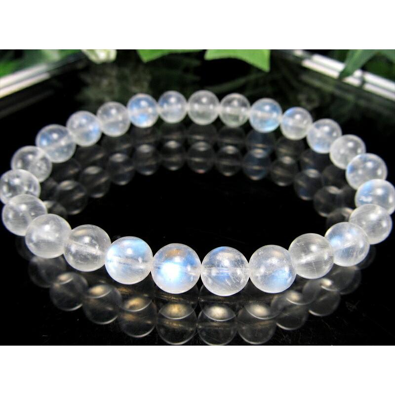 4A ブルームーンストーン ブレスレット 7.5mm-8mm×25珠 美麗ブルー