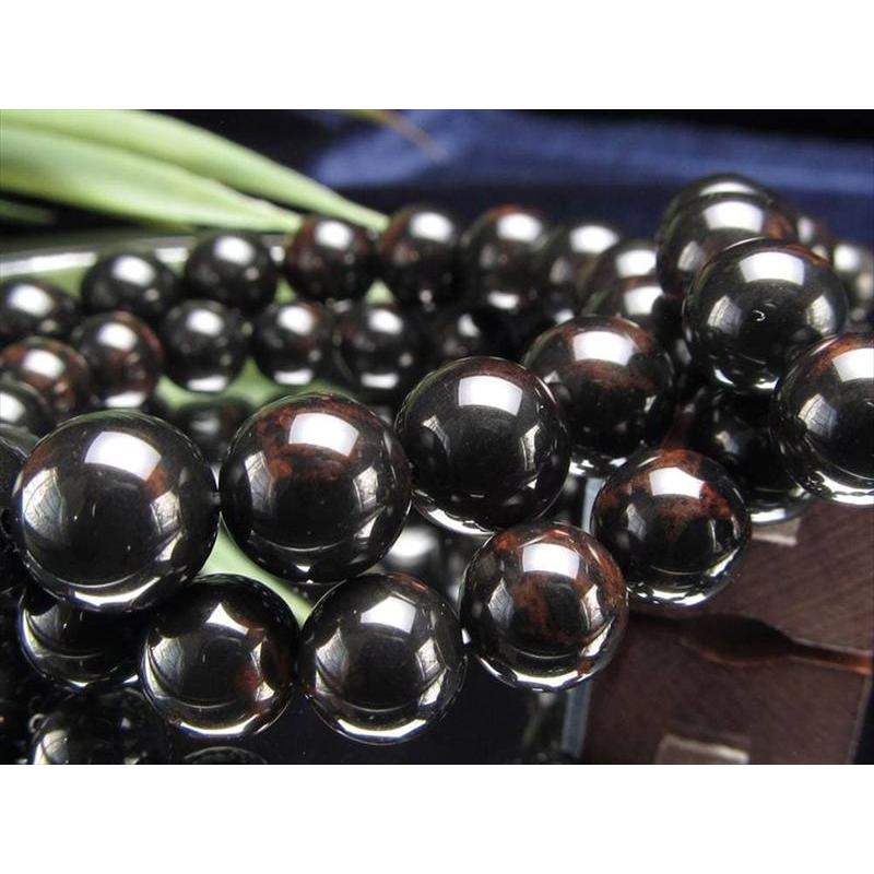 艶やかな黒に紅が浮かぶ神秘の模様 花十勝石 紅十勝石 ブレスレット 約9.5mm-10mm×20珠前後 北海道の大地が育んだ希少な天然ガラス 国産の黒曜石_2