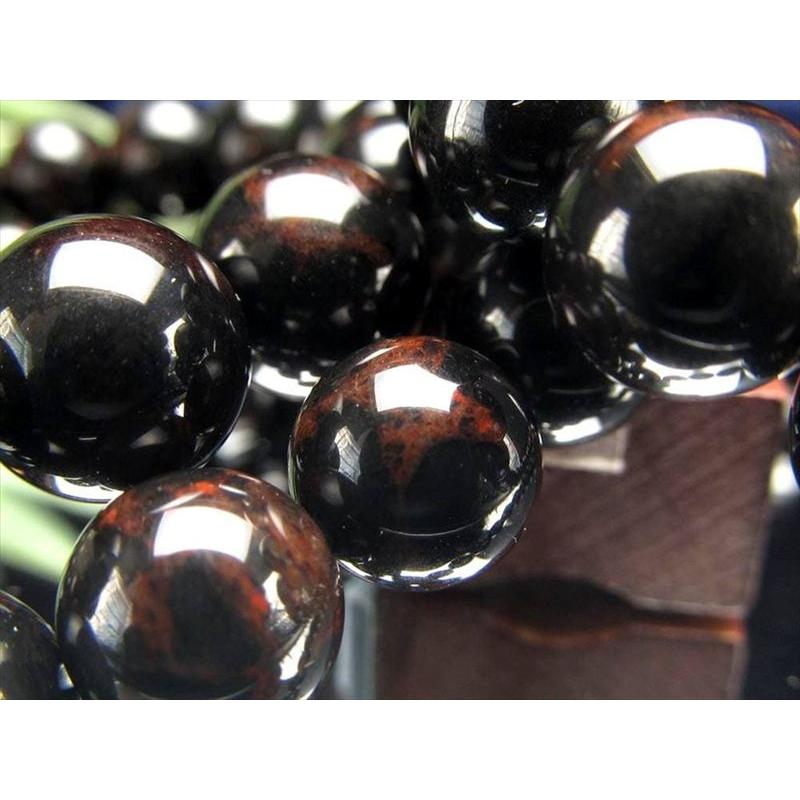 艶やかな黒に紅が浮かぶ神秘の模様 花十勝石 紅十勝石 ブレスレット 約9.5mm-10mm×20珠前後 北海道の大地が育んだ希少な天然ガラス 国産の黒曜石_4
