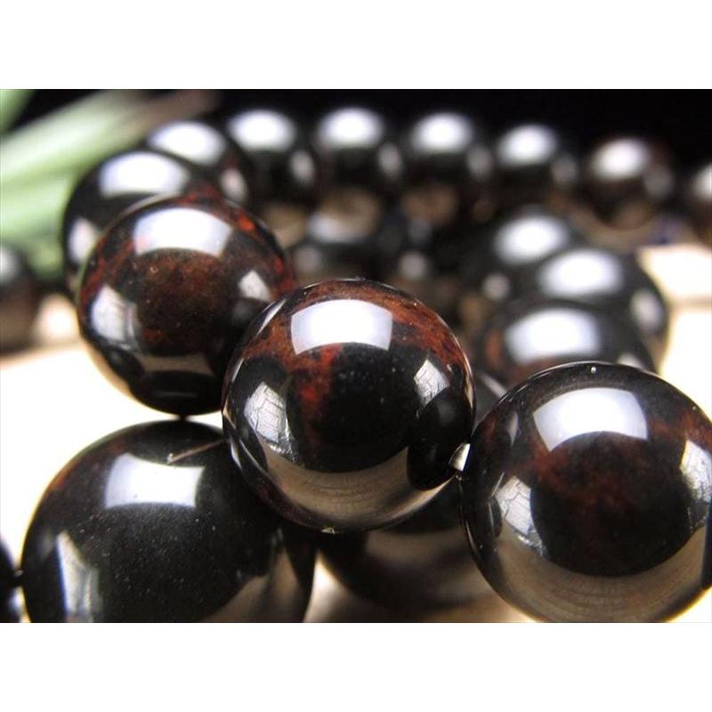 艶やかな黒に紅が浮かぶ神秘の模様 花十勝石 紅十勝石 ブレスレット 約9.5mm-10mm×20珠前後 北海道の大地が育んだ希少な天然ガラス 国産の黒曜石_7
