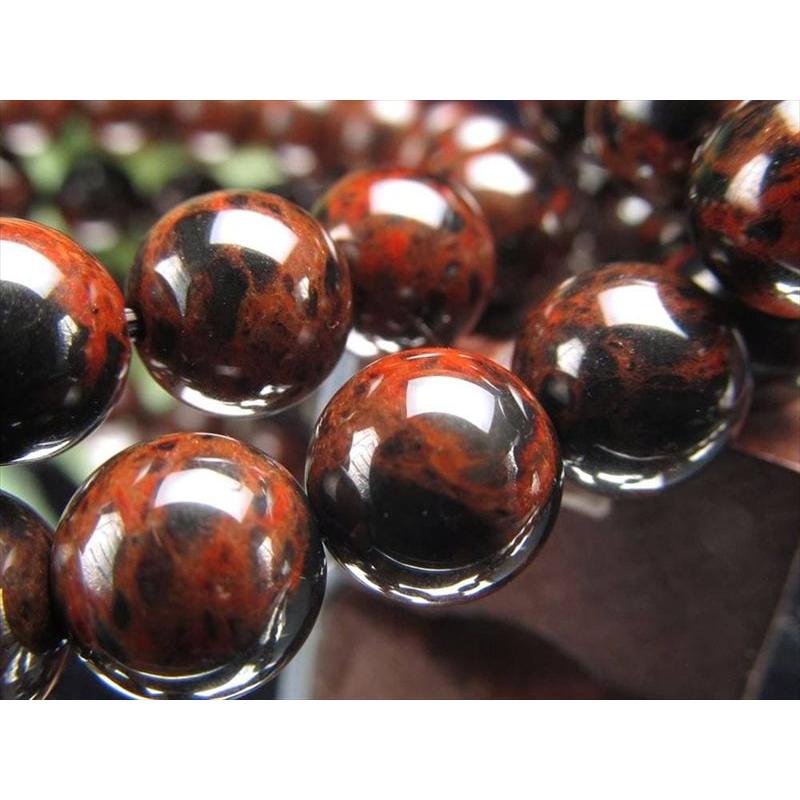 艶やかな黒光りと大胆に浮かぶ鮮やかな紅模様 花十勝石 紅十勝石 ブレスレット 約7mm-7.5mm×26珠前後 北海道の大地が育んだ希少な天然ガラス 国産の黒曜石 | ブランド登録なし