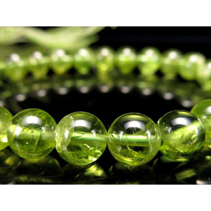 4A ペリドット ブレスレット 7mm-7.5mm×26珠 圧巻のオリーブグリーン