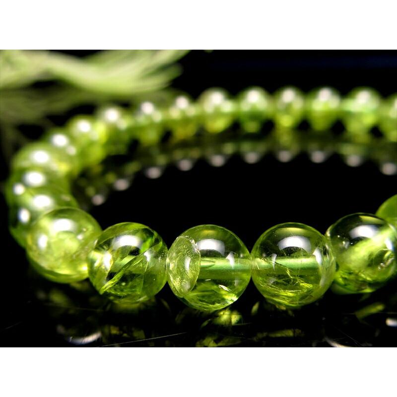 4A ペリドット ブレスレット 7mm-7.5mm×26珠 圧巻のオリーブグリーン