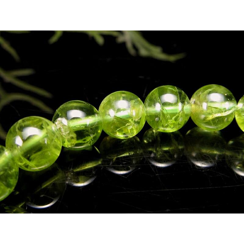 4A ペリドット ブレスレット 7mm-7.5mm×26珠 圧巻のオリーブグリーン