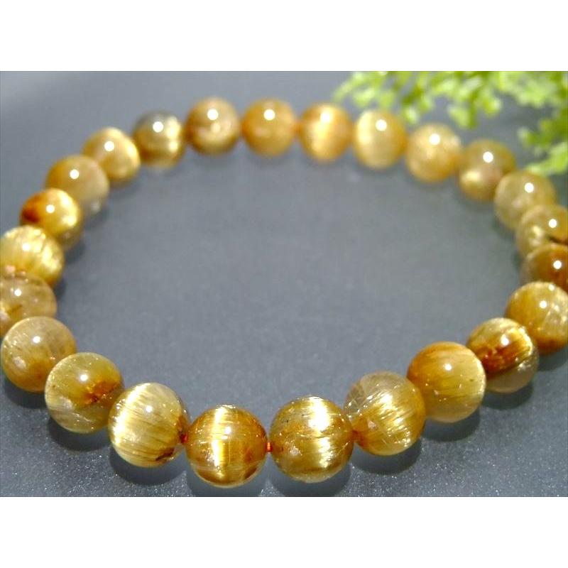 キャッツアイ タイチンルチルクォーツ プレスレット 8mm 金運 ゴールド