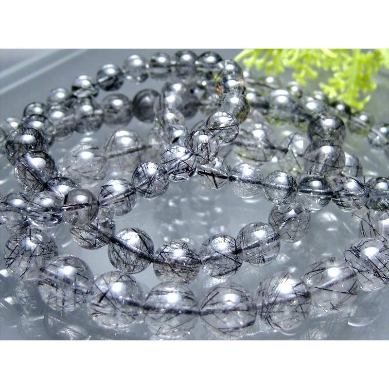 3A しっかり黒針入り ブラックルチルクォーツ ブレスレット 6.5mm-7mm