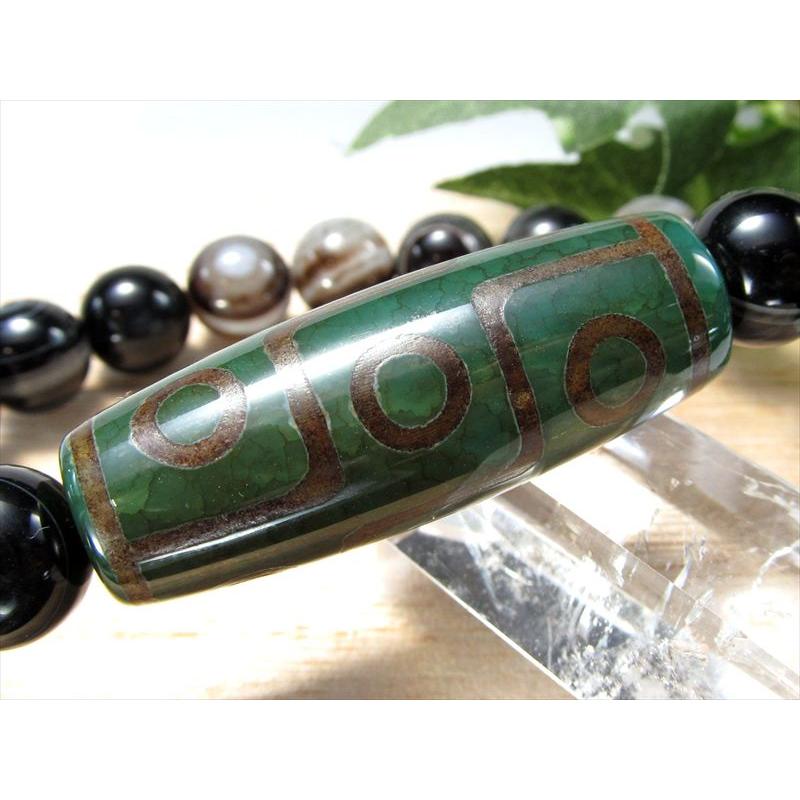パワーストーンデザインブレスレット 龍の鱗模様 九眼緑龍紋天珠 くが