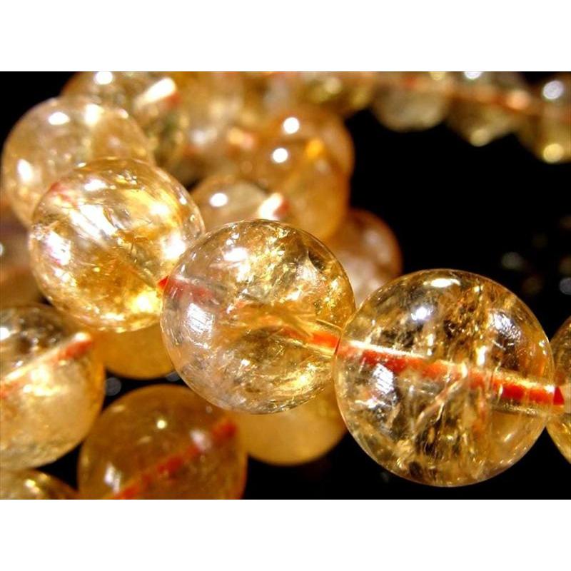 大珠 鮮やかな黄金色 シトリン 黄水晶 ブレスレット 13.5mm×16珠前後