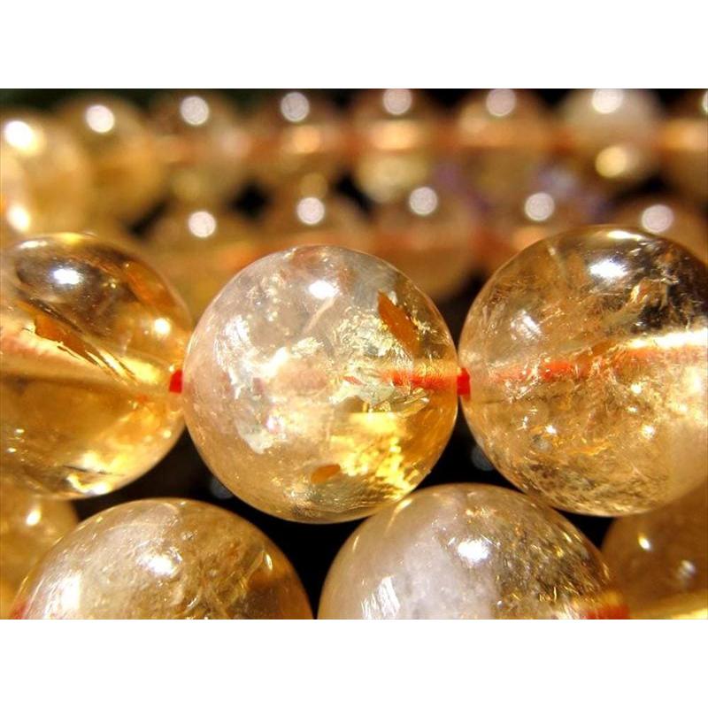 大珠 鮮やかな黄金色 シトリン 黄水晶 ブレスレット 13.5mm×16珠前後