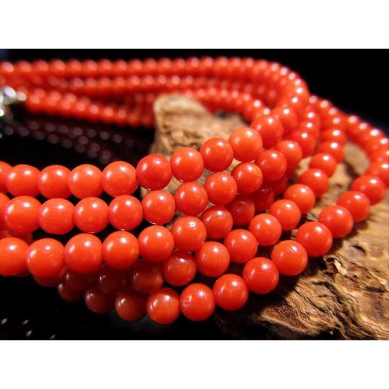 天然レッドコーラル ワイヤーブレスレット 約3mm-3.5mmハイクオリティ  