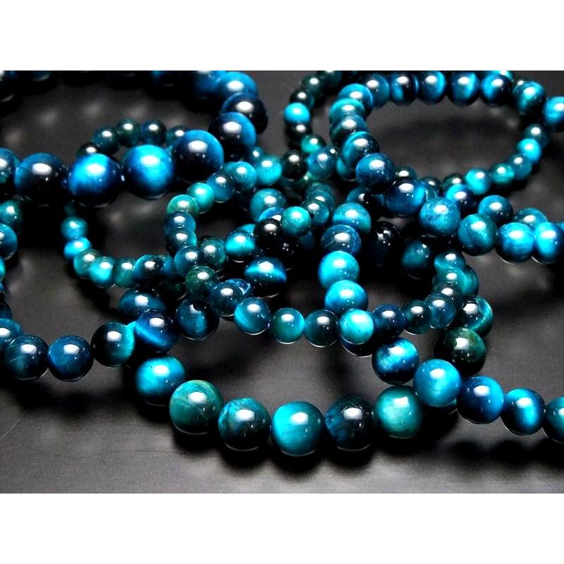 新色3A級 マリンブルー カラータイガーアイブレスレット 6mm-6.5mm×31