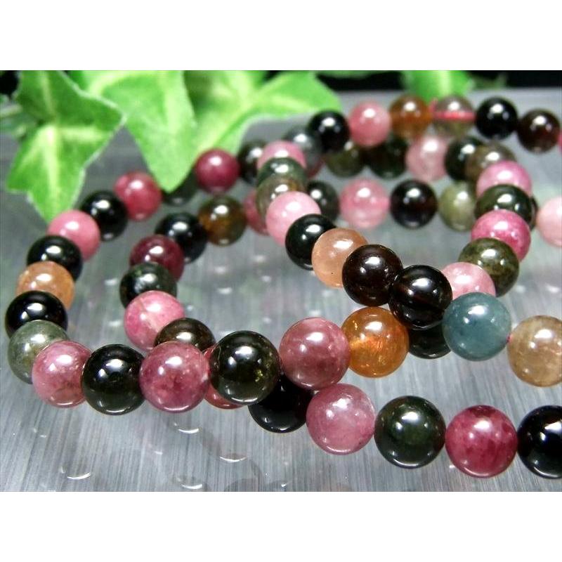 シックなMIXカラー AA MIXトルマリン ブレスレット 6.5mm-7mm×28珠前後