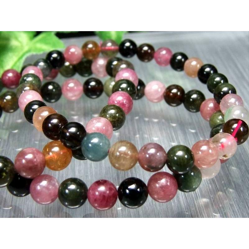 シックなMIXカラー AA MIXトルマリン ブレスレット 6.5mm-7mm×28珠前後