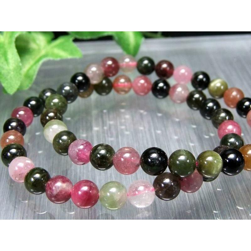 シックなMIXカラー AA MIXトルマリン ブレスレット 6.5mm-7mm×28珠前後