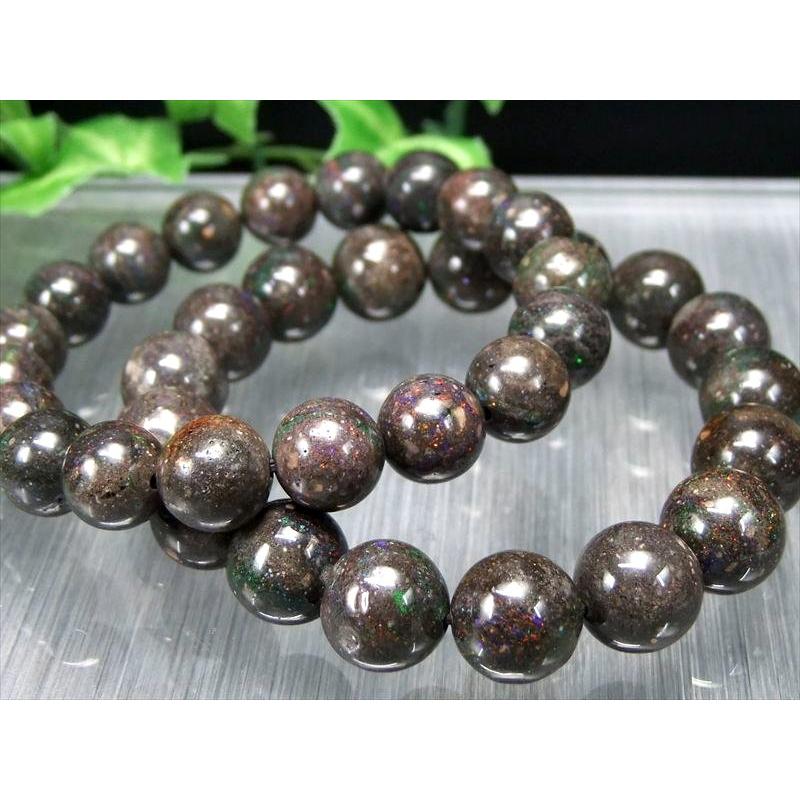 AA ブラックマトリックスオパール ブレスレット 約13mm×17珠前後 幸運