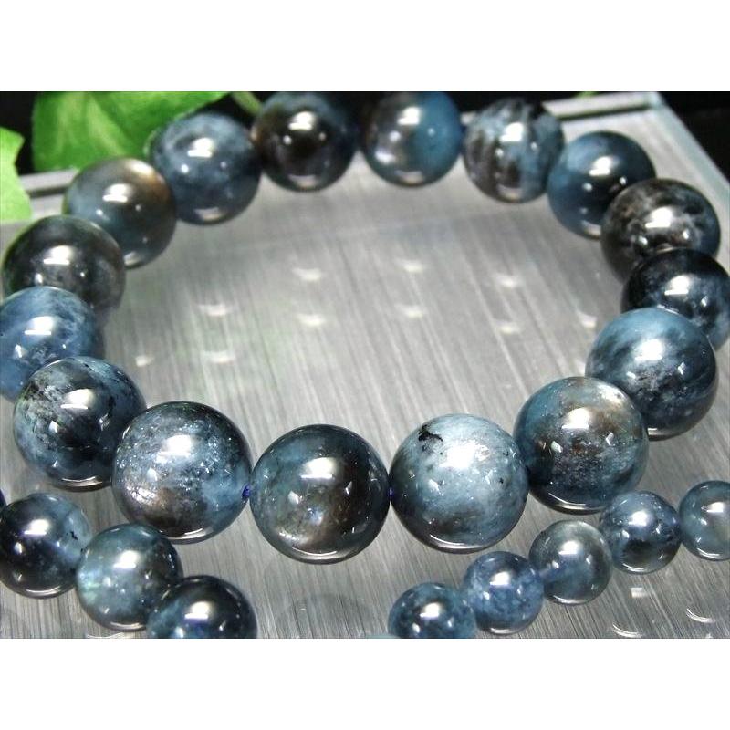ブラックシラーアクアマリン モスアクアマリン ブレスレット 約6.5mm