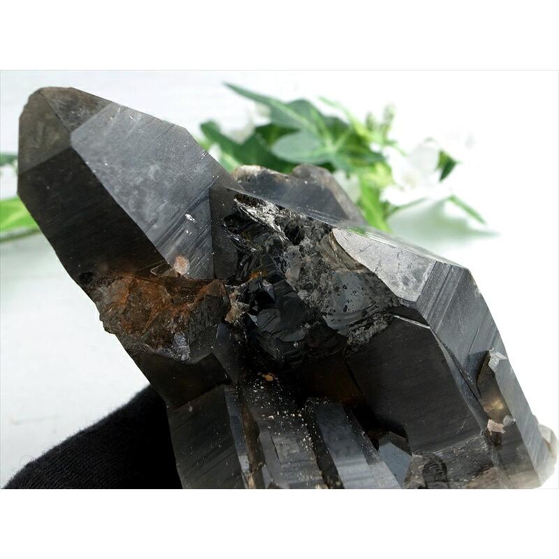 天然の黒光り 天然 黒水晶 モリオン クラスター原石 重さ341g 最大幅約