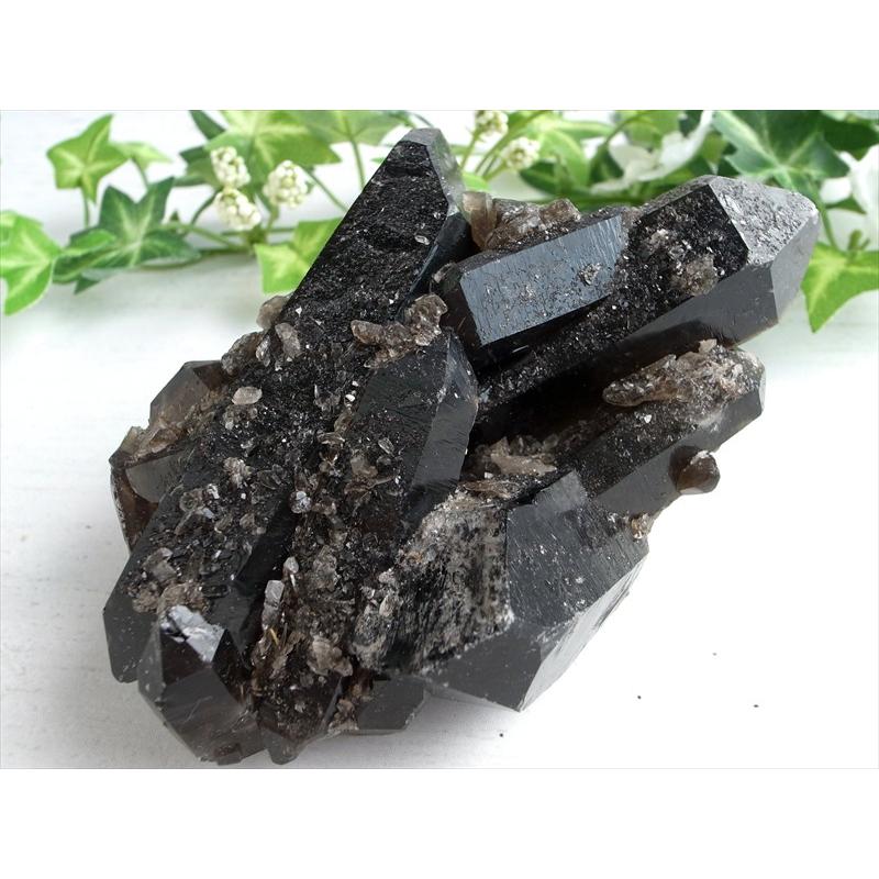 天然の黒光り 天然 黒水晶 モリオン クラスター原石 重さ295g 最大幅約