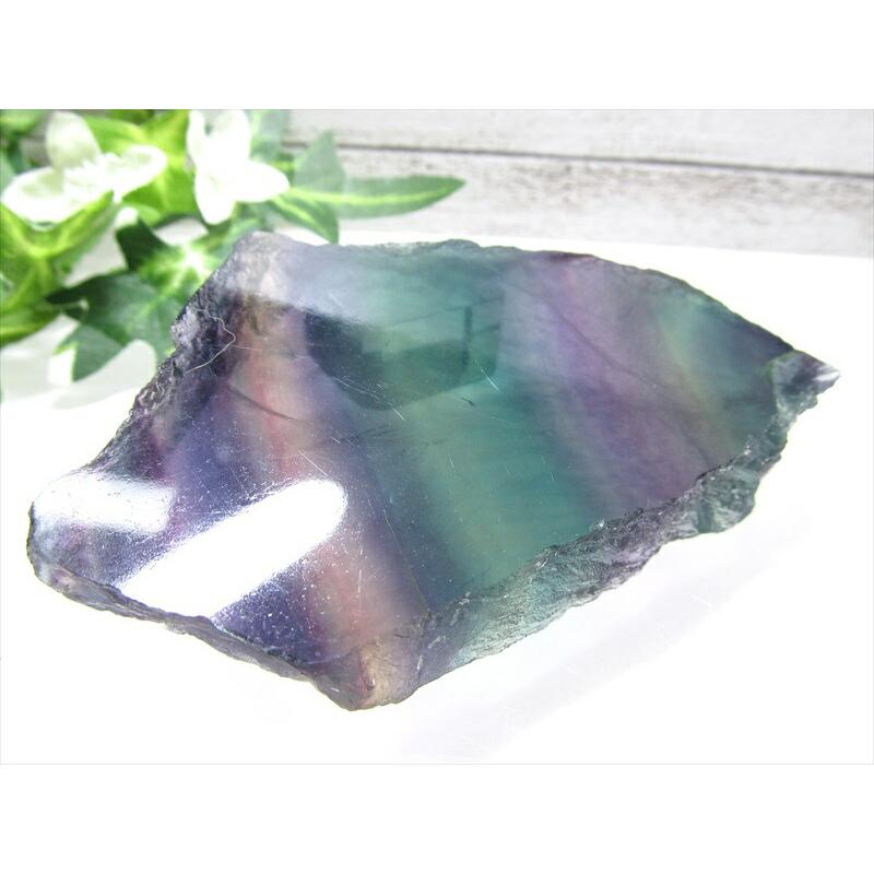 5A 層状マルチカラーフローライト 蛍石 プレート原石 台座付き 幅約