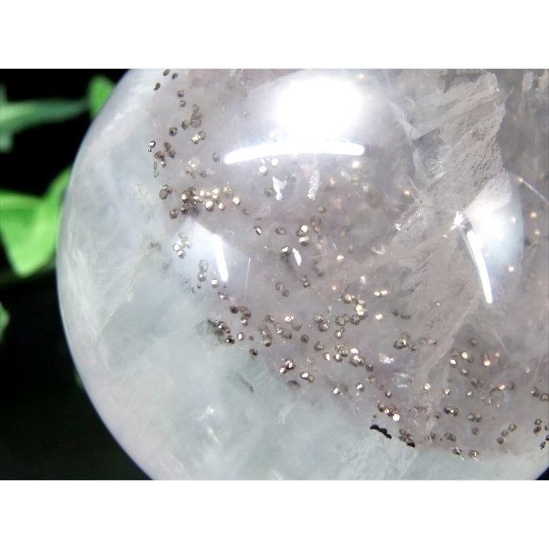 激レア・虹入り パイライトインフローライト 丸玉 台座付 直径約60.6mm 重さ約371g 天才の石 整然と並ぶパイライト 一点物 蛍石 アメリカ合衆国イリノイ州産の画像