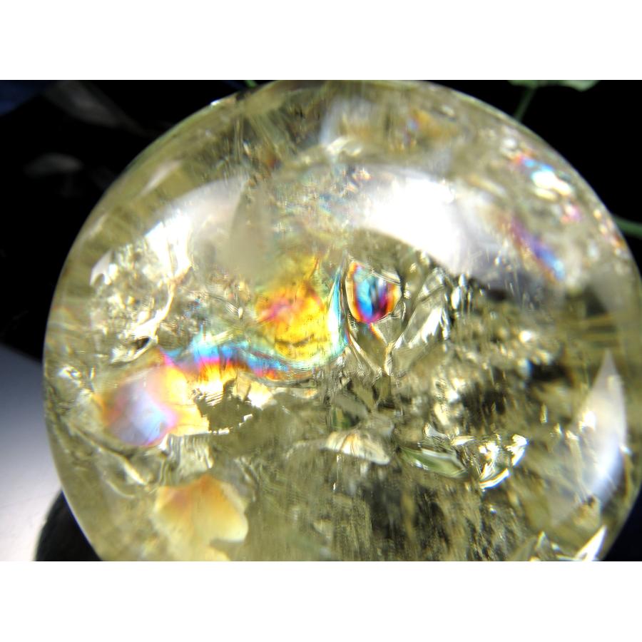 虹入り レインボー シトリン 黄水晶 丸玉 スフィア 45.5mm 超透明 5A