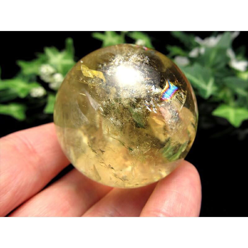 超透明 5A 虹入り シトリン 丸玉 台座付 直径約44mm 重さ121.1g 透明感