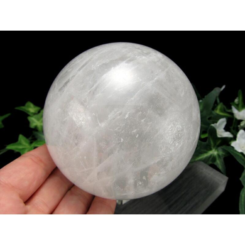 龍神の吐く息 スノーホワイト水晶 丸玉 台座付 直径92mm 重さ1114g