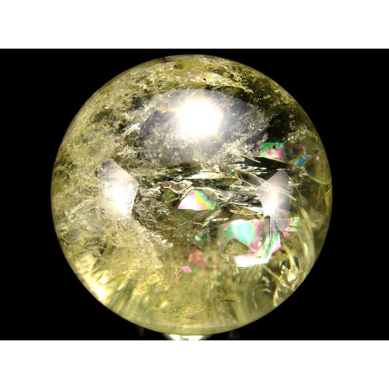 超透明 S級 虹入り シトリン 丸玉 台座付 直径約70.5mm 重さ488.4g