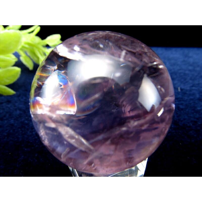 高品質大きい！濃いパープル、ピンクアメジスト 虹入りスフィアスタンド付