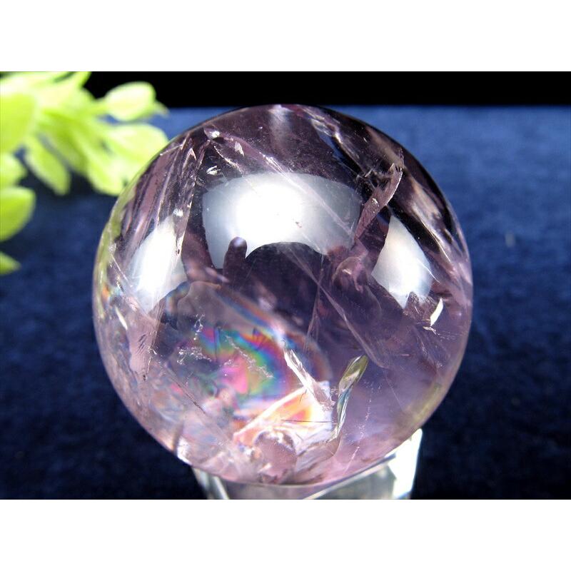 超高品質♡ 虹 透明感 アクアマリン スフィア 丸玉 台座付き ブルー 天然石