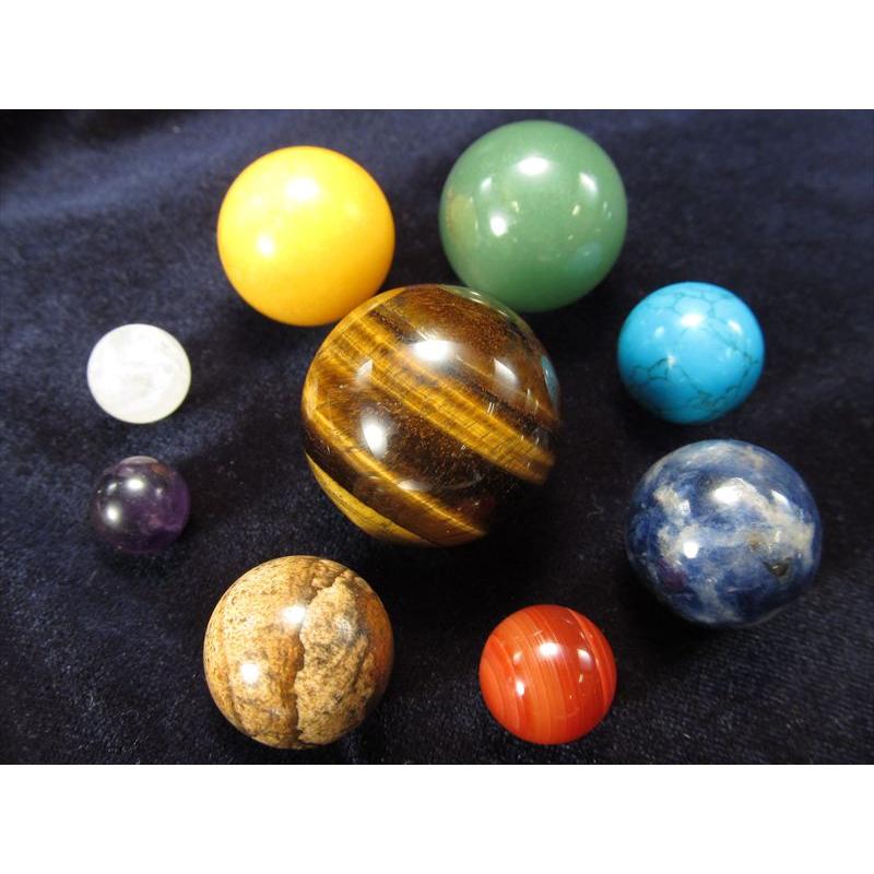 太陽系の9つの惑星 ギフトボックス付 天然宝石 丸玉 セット 宇宙惑星