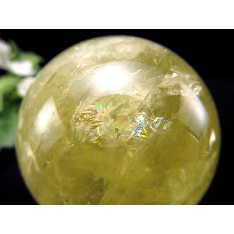透明 3A 虹入り シトリン 丸玉 台座付き 直径約59.5mm 重さ292g 透明感 