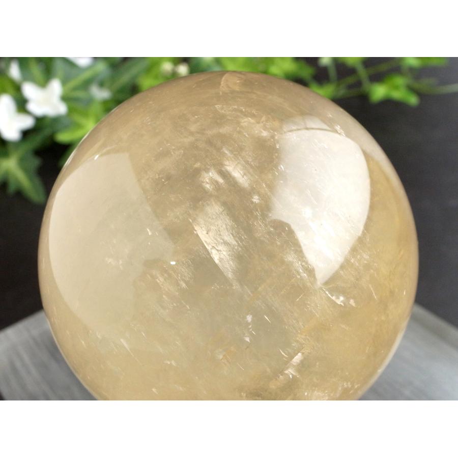 別格 透明 虹入り 4A ゴールデン カルサイト 丸玉 台座付 直径77mm 重