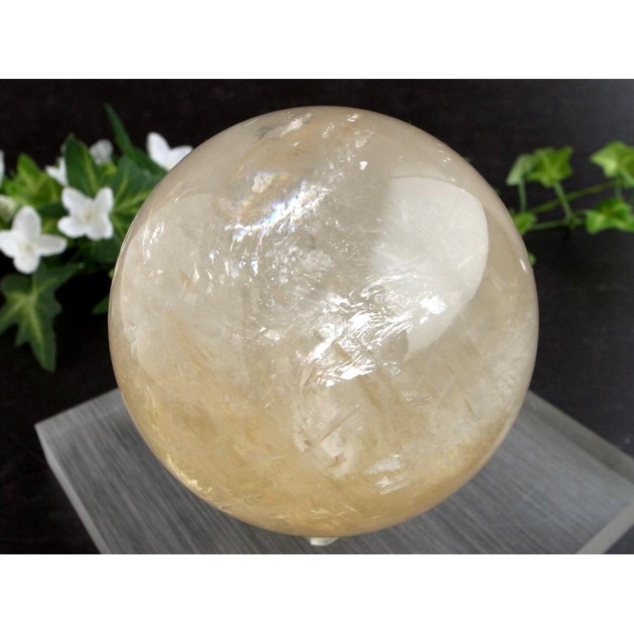 別格 透明 虹入り 4A ゴールデン カルサイト 丸玉 台座付 直径82mm 重