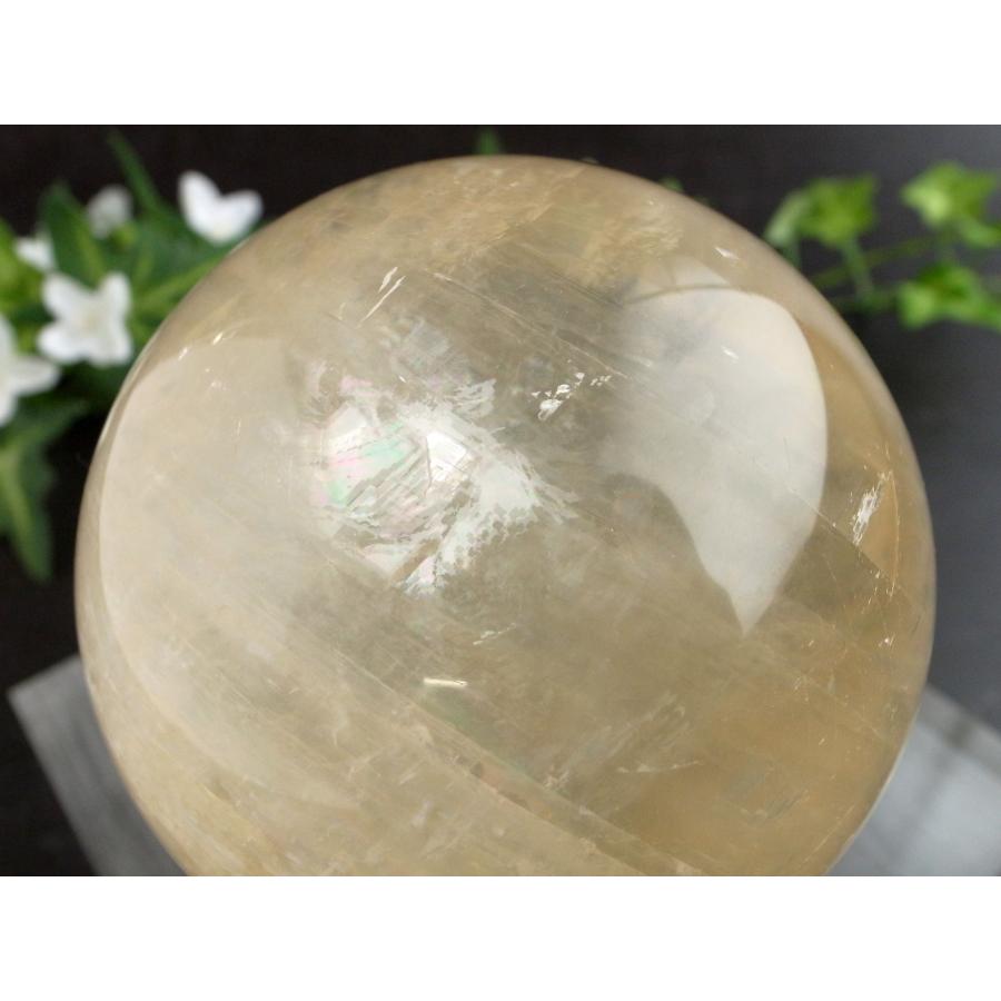 別格 透明 虹入り 4A ゴールデン カルサイト 丸玉 台座付 直径82mm 重