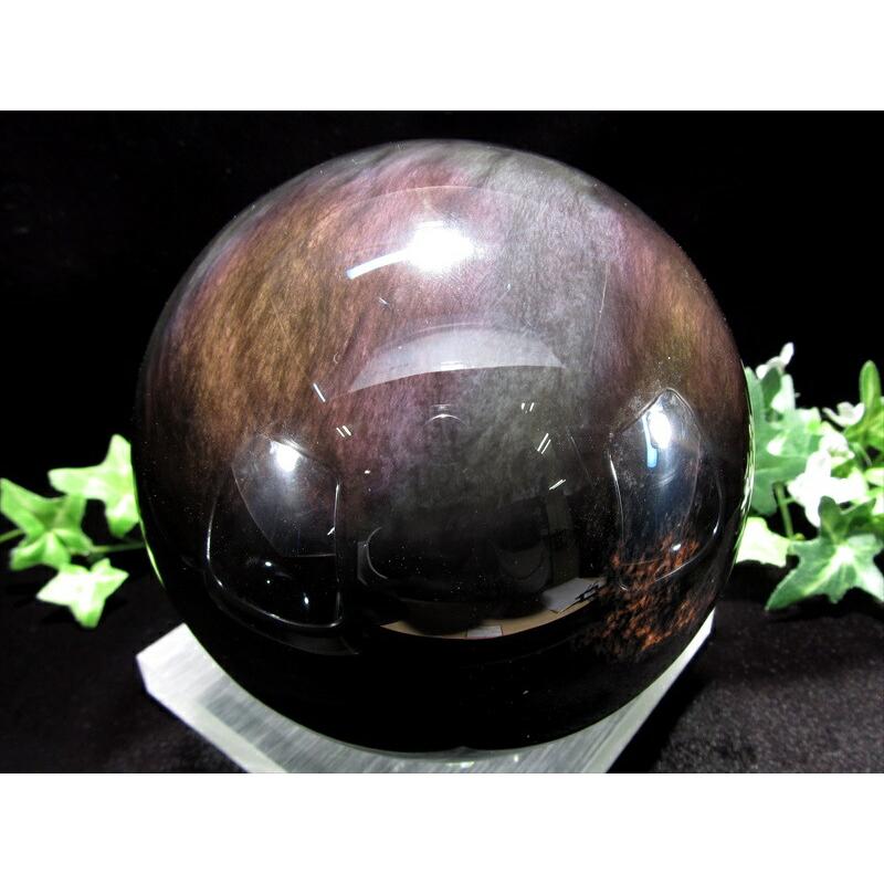 希少AAAAA レインボー オブシディアン 丸玉 台座付き 直径125mm 重さ