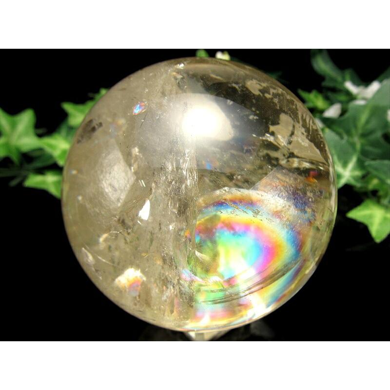 超透明 5A 虹入り シトリン 丸玉 台座付き 直径71mm 重さ498.5g 透明感抜群 金運 財運 幸運 お守りにも 一点もの ブラジル産 パワーストーン 天然石の画像