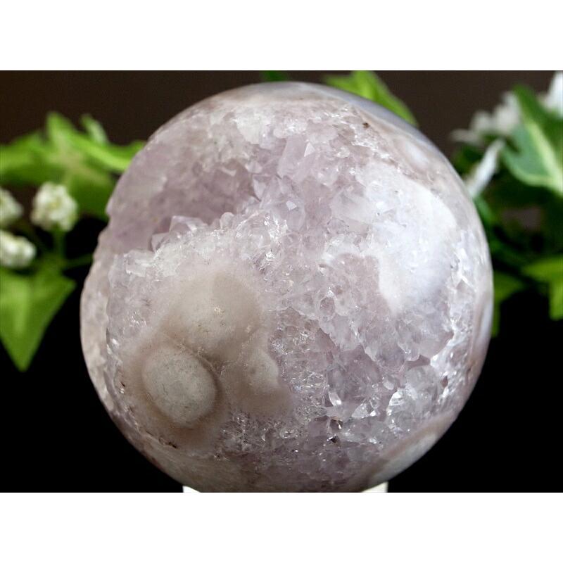 桜を思わせる花模様 笑口 桜瑪瑙 丸玉 置物 台座付 直径53mm 重さ188.6 