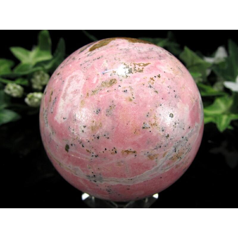 無条件の愛と癒し ピンクゾイサイト 丸玉 台座付 直径 55.5mm 重さ 294.8g 恋愛成就と積極性を引き出す石 心を包み込む 優しいピンクの光 スフィア 一点物