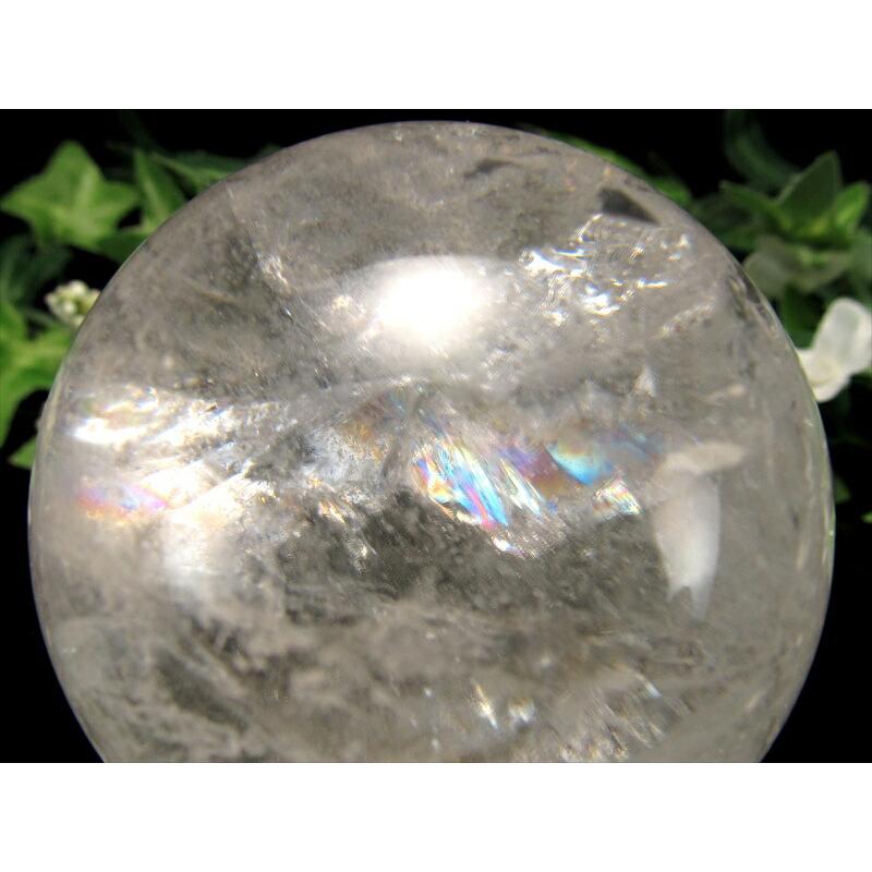 透明感抜群 虹入り 5A レムリアン水晶 丸玉 台座付 φ54mm 重さ218g